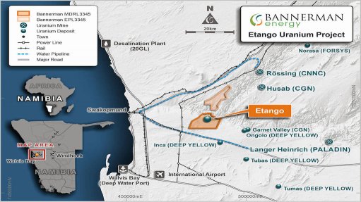 Location map of the Etango project