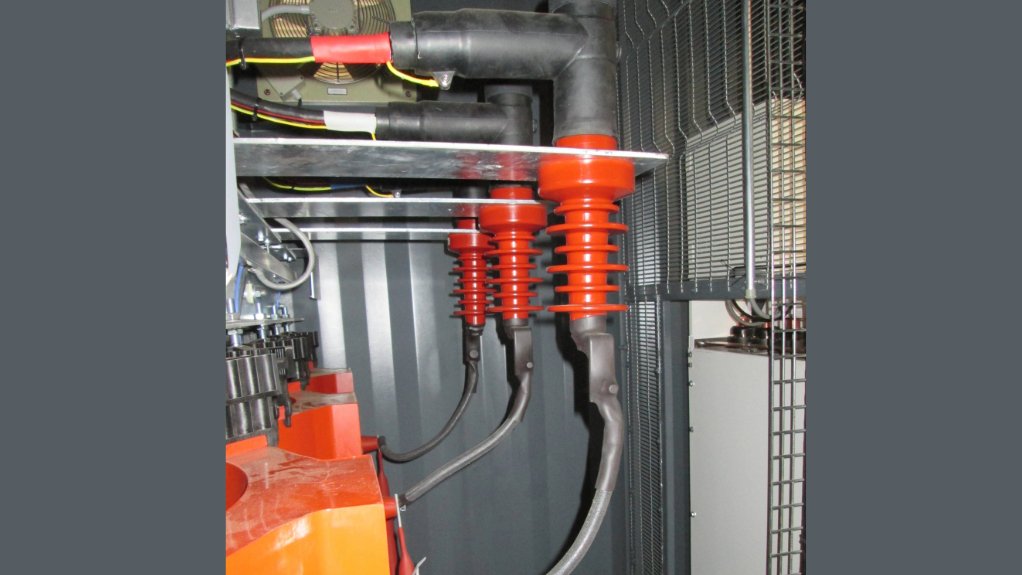 A dry-type transformer installed in modular substation