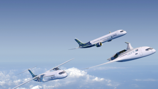 An image of the ZEROe aircraft in formation