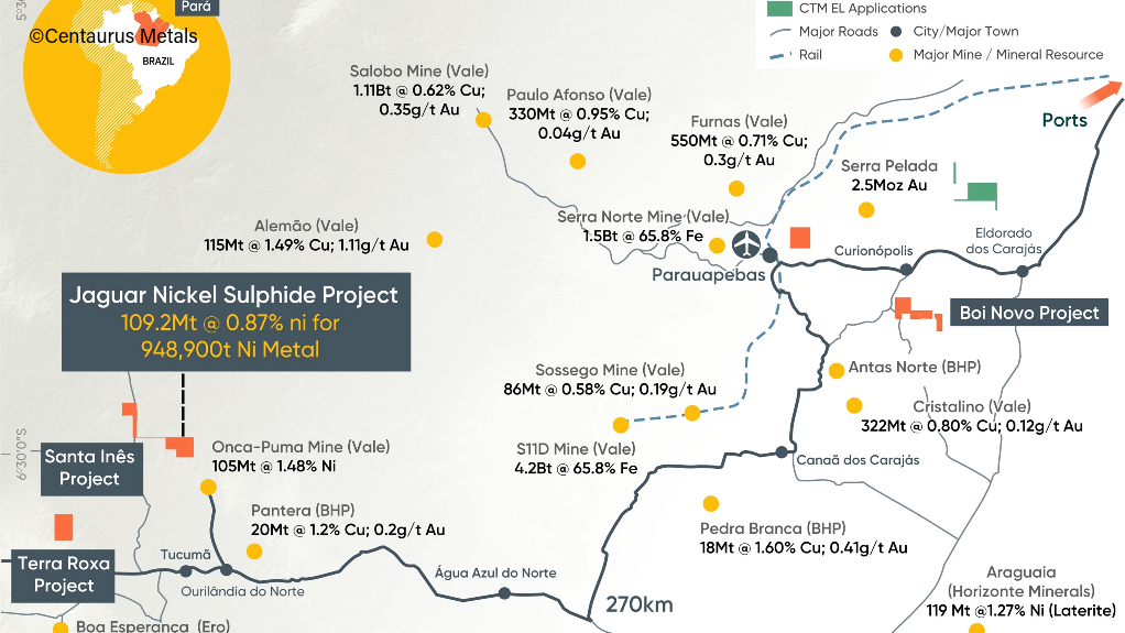 Location map of the Jaguar nickel project