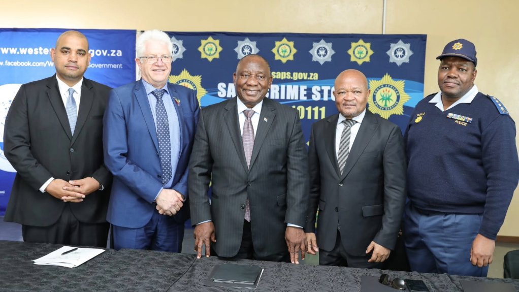 Western Cape Premier Alan Winde, President Cyril Ramaphosa and Police Minister Senzo Mchunu