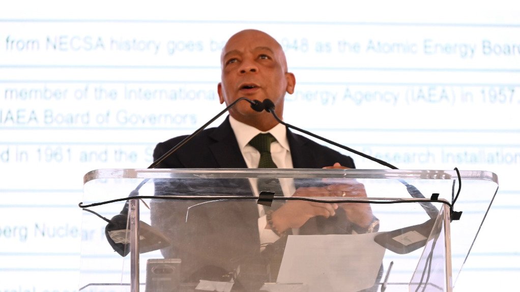 Electricity and Energy Minister Dr Kgosientsho Ramokgopa speaking at the nuclear summit