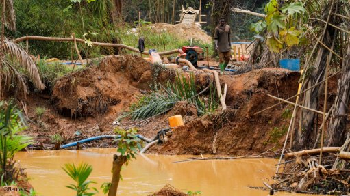 An illegal gold mining operation in Ghana