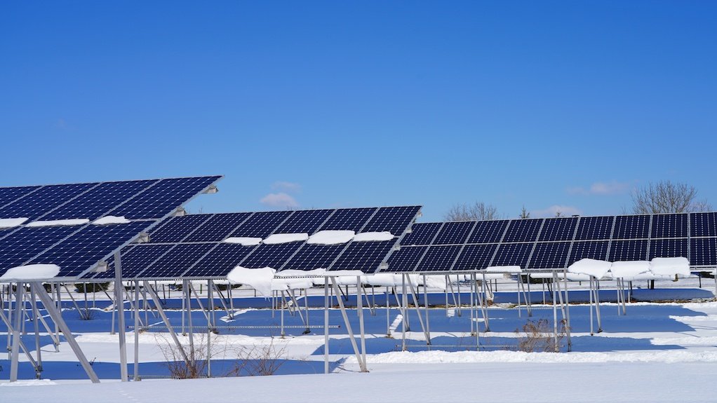 Solar panels in the snow