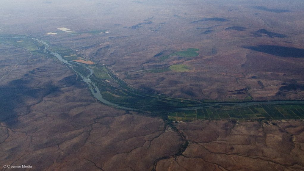 An aerial view of the Orange river in South Africa's Northern Cape province