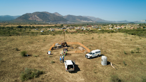 Aerial view of a drill rig at the Bengwenyama project