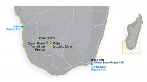 Location map of the Molo graphite mine