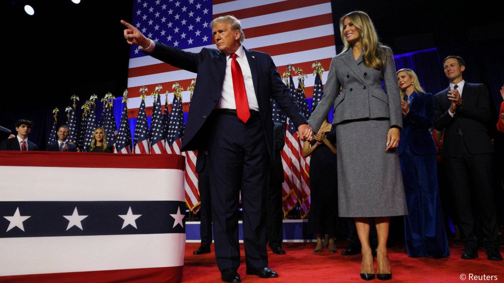 Republican Presidential nominee former US President Donald Trump next to his wife Melania Trump.