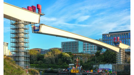 A steel footbridge being built in Sunderland 