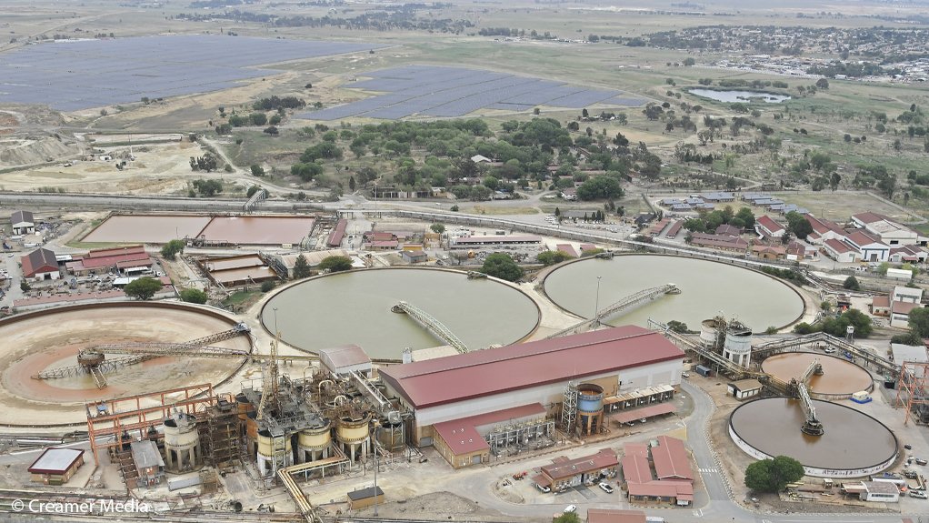 DRDGOLD's Ergo plant showing solar panels and batteries.