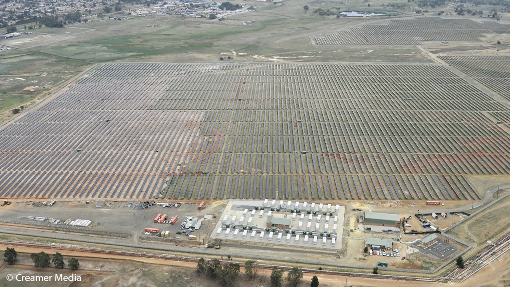 DRDGOLD's Ergo plant showing solar panels and batteries.