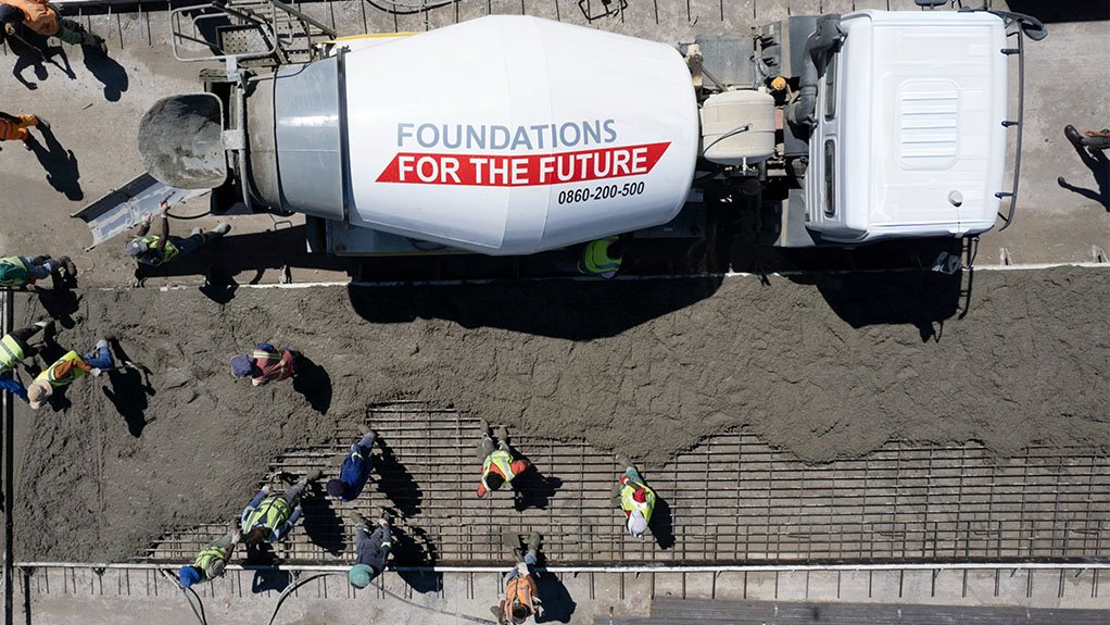 Aerial view of a cement truck