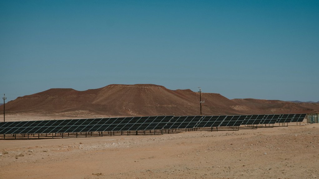 An image of solar panels at the Daures Green Hydrogen Village 