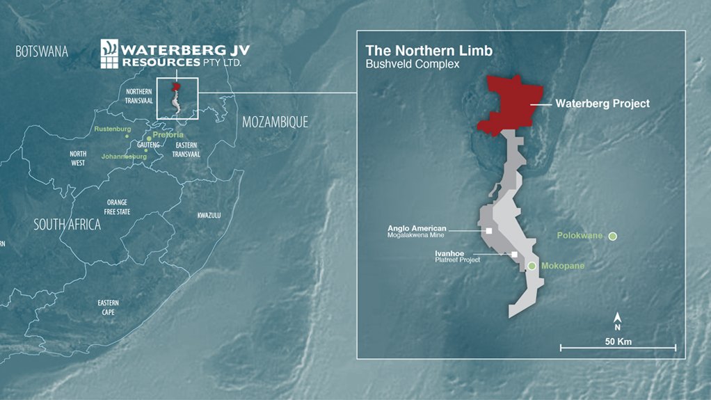 A map showing the Waterberg project area