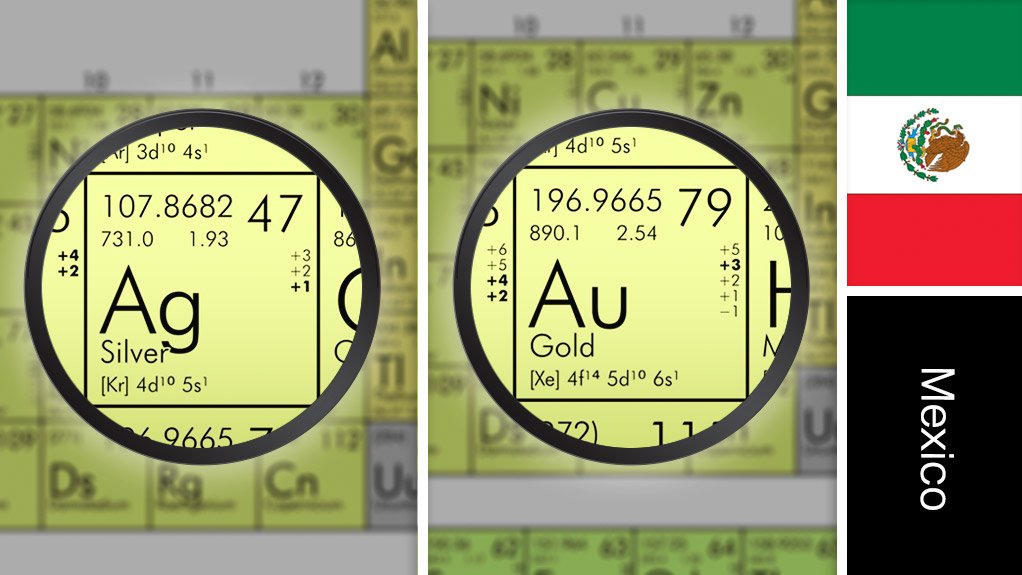 Image of Mexico flag and periodic table symbols for gold and silver