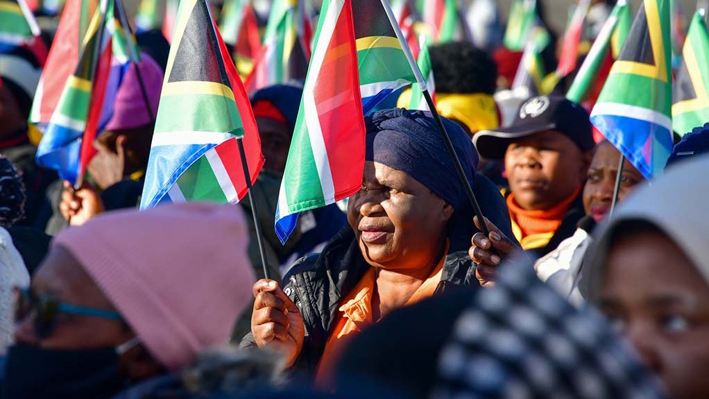 South Africans holding flag