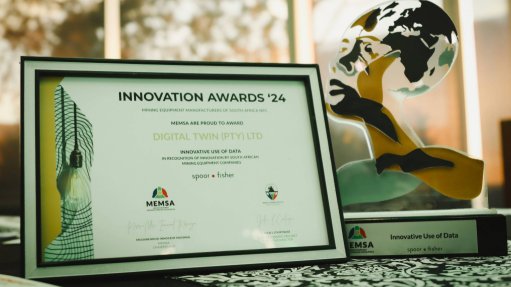 A picture of a certificate, plaque and trophy fro innovation in mining awarded by Memsa