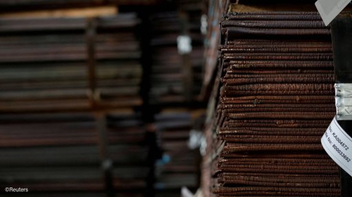 Raw copper from Zambia in a warehouse