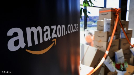 An Amazon branded banner and boxes