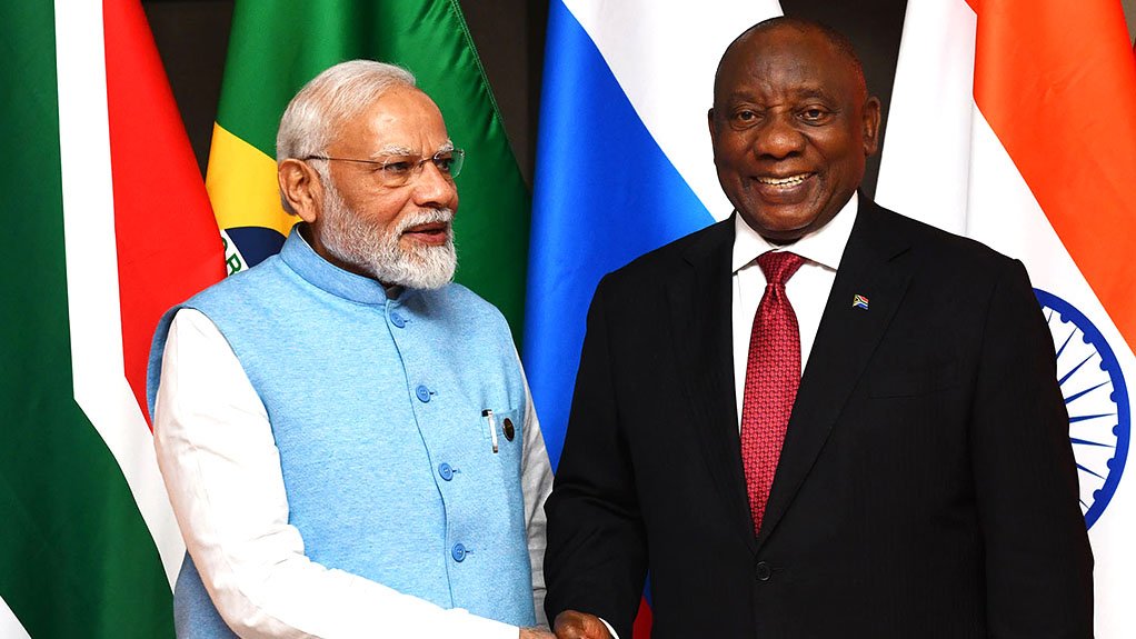 India Prime Minister Narendra Modi (left) with South African President Cyril Ramaphosa during 2023 visit.