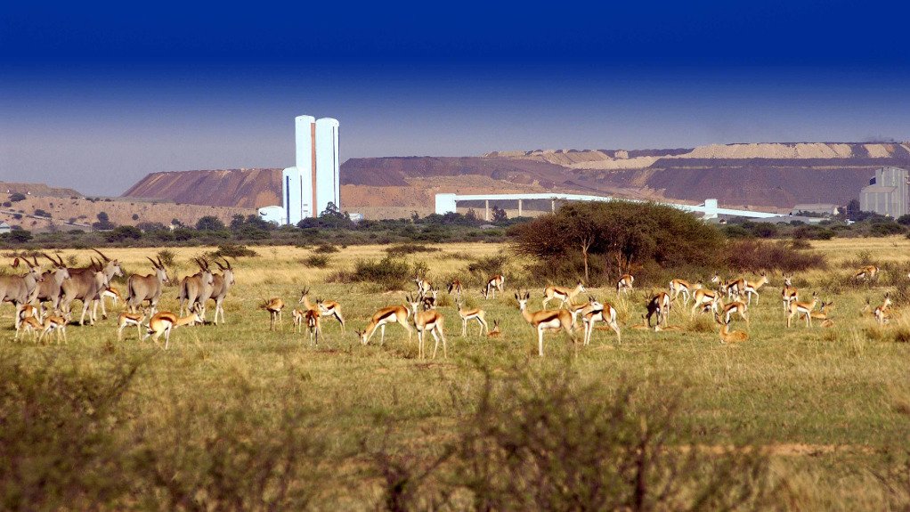 Jwaneng mine with impala in front