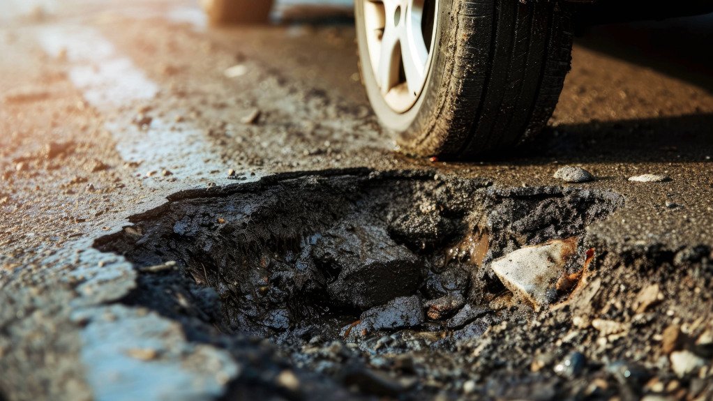 car tyre near a pothole