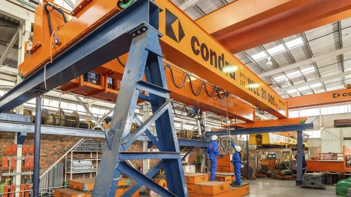 Typical double-girder overhead crane under manufacture