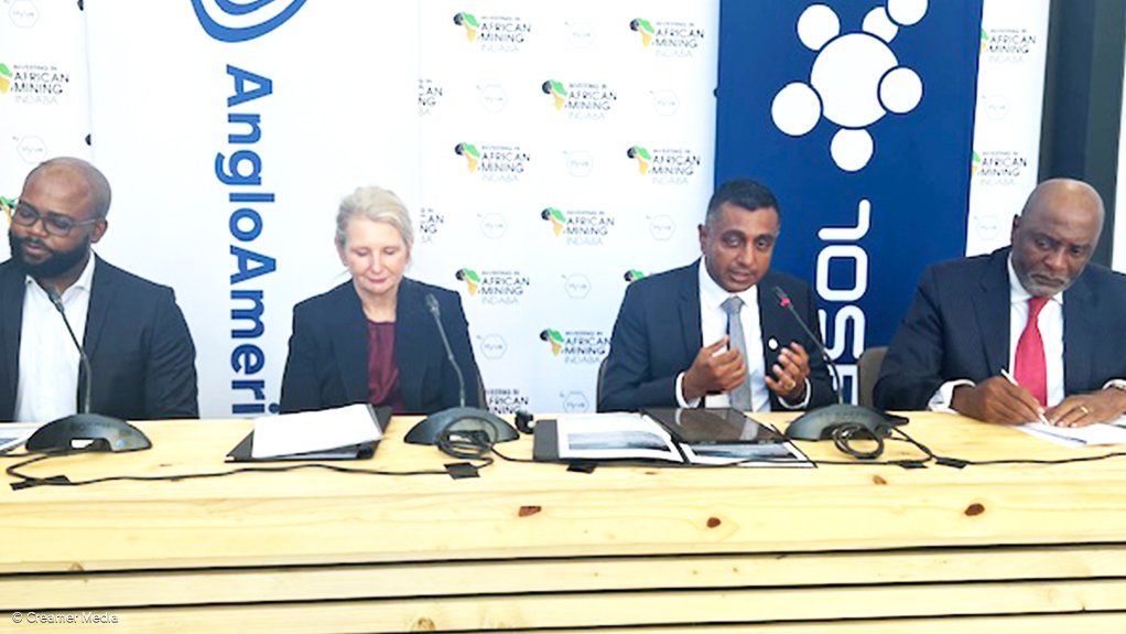 From left De Beers sustainability head Tefo Molosiwa, Anglo Group projects director Alison Atkinson, Sasol executive VP Sarushen Pillay, and Sasol corporate affairs manager Christopher Kabosha.