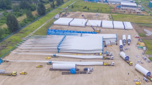 wind turbines being transported by truck