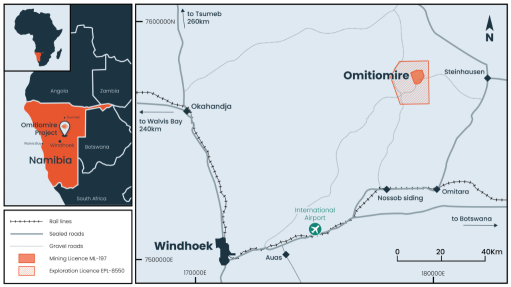 Location map of the Omitiomire project