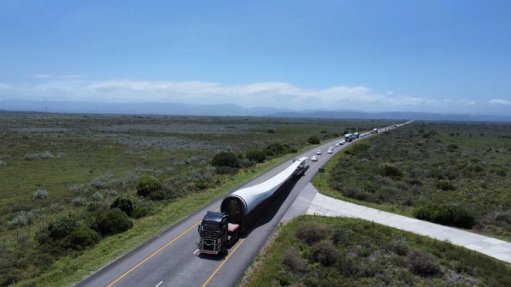 A Nordex turbine blade being transported to a project in the Eastern Cape