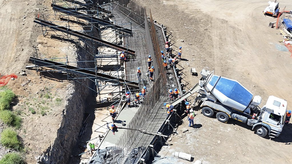 A view of the Khubela Bridge showing the abutment 1 pile cap