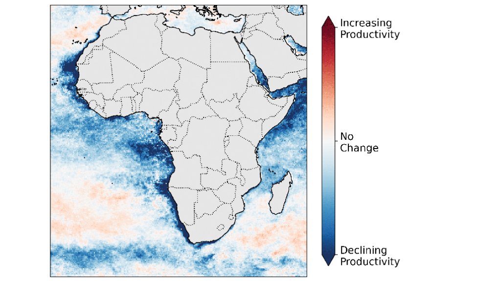 Predicted productivity changes in oceans around Africa