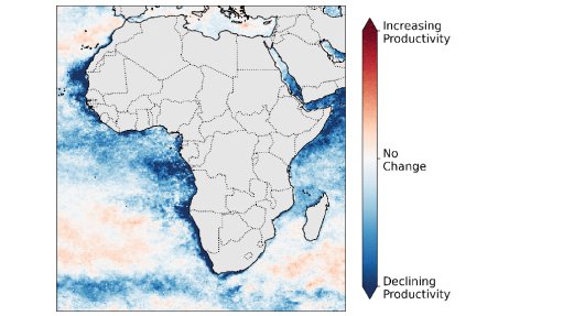 Predicted productivity changes in oceans around Africa