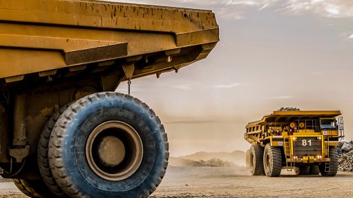 Haul trucks at a South African PGM mine