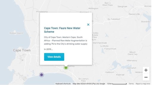 Global purified recycled water locations at various stages of completion, plotted on the Water360 website