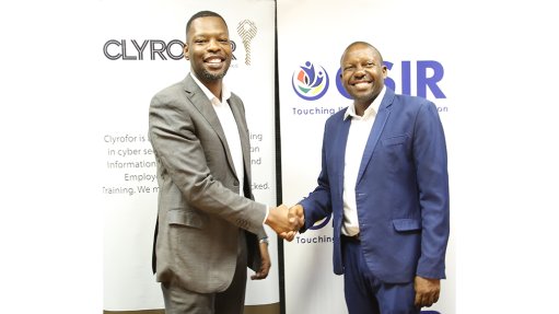 Clyrofor MD and CEO Loyiso Boyce and CSIR Defence and Security executive manager Sipho Mbhokota