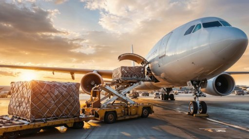 An aeroplane being loaded with cargo