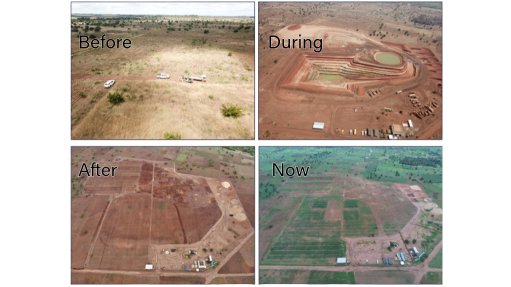 Before and after pilot mining and land rehabilitation at the Kasiya rutile/graphite project