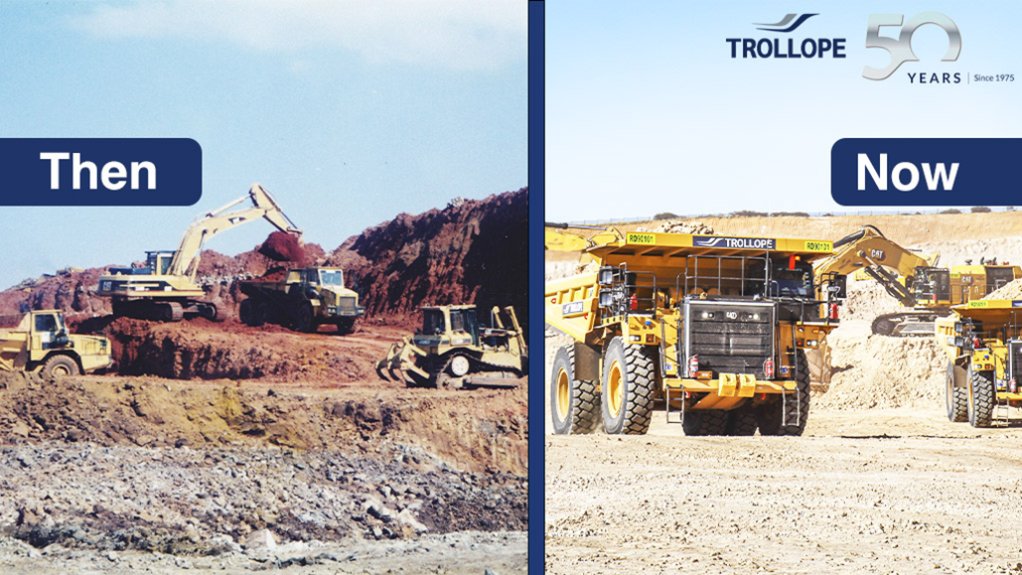 Two images side by side one of old mining equipment and one of modern mining equipment