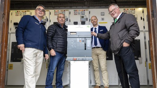 Pictured from left to right at the Dalwes substation:  Herman Rossouw, Senior Engineering Technician, Jaco Bence, Senior Superintendent, Leon Laing, Manager: Planning and Customer Services at the Electro-Technical Engineering division at Drakenstein Municipality, and Jacques Visser, Development Manager, Utility Business at Schneider Electric