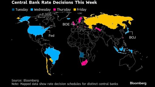 A map showing upcoming repo rate decisions in various countries