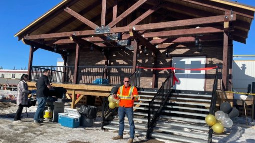 West Red Lake CEO Shane Williams speaks at the opening of the Madsen camp.