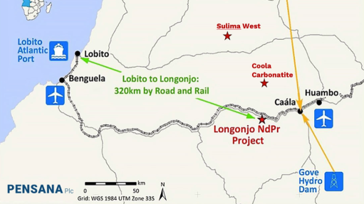 Location map of the Longonjo mine