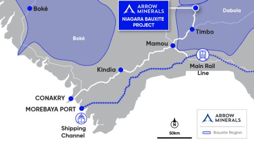 A map of the location of the Niagara bauxite project and the nearby rail infrastructure