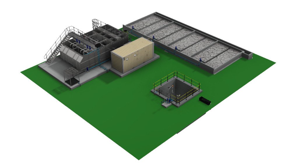An image of a 3D model of the wastewater reticulation and water treatment plant, designed and completed by WEC Water
