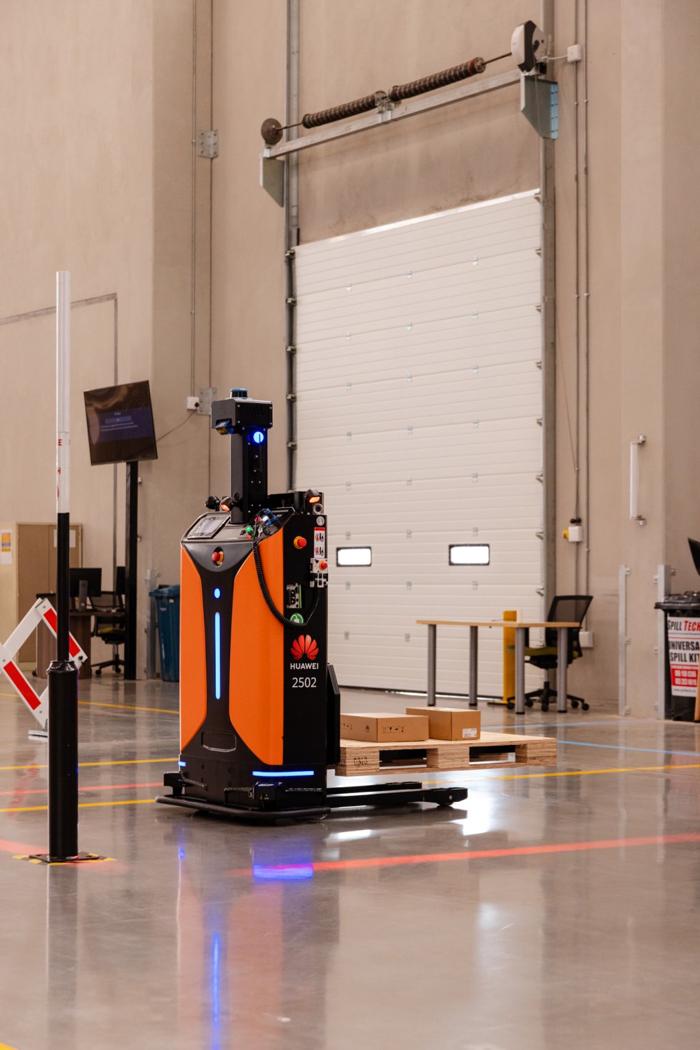 Image of the automated guided forklifts at the smart warehouse