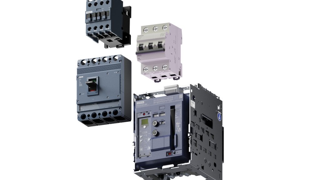 A photo of a Siemens Blue gas-insulated switchgear system with a blue backdrop