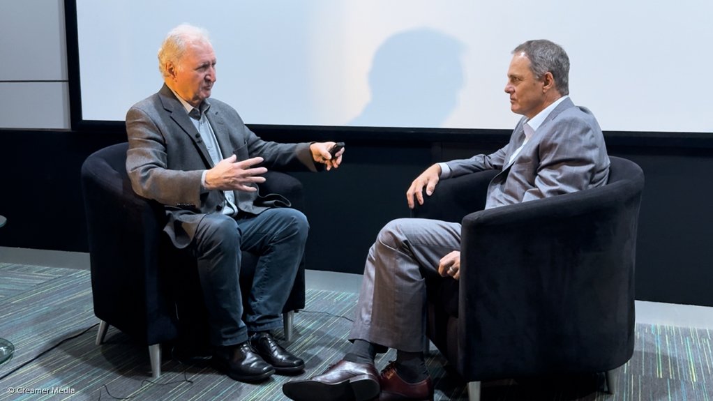  	DRDGOLD CEO Niël Pretorius (right) interviewed by Mining Weekly's Martin Creamer. Video: Darlene Creamer.