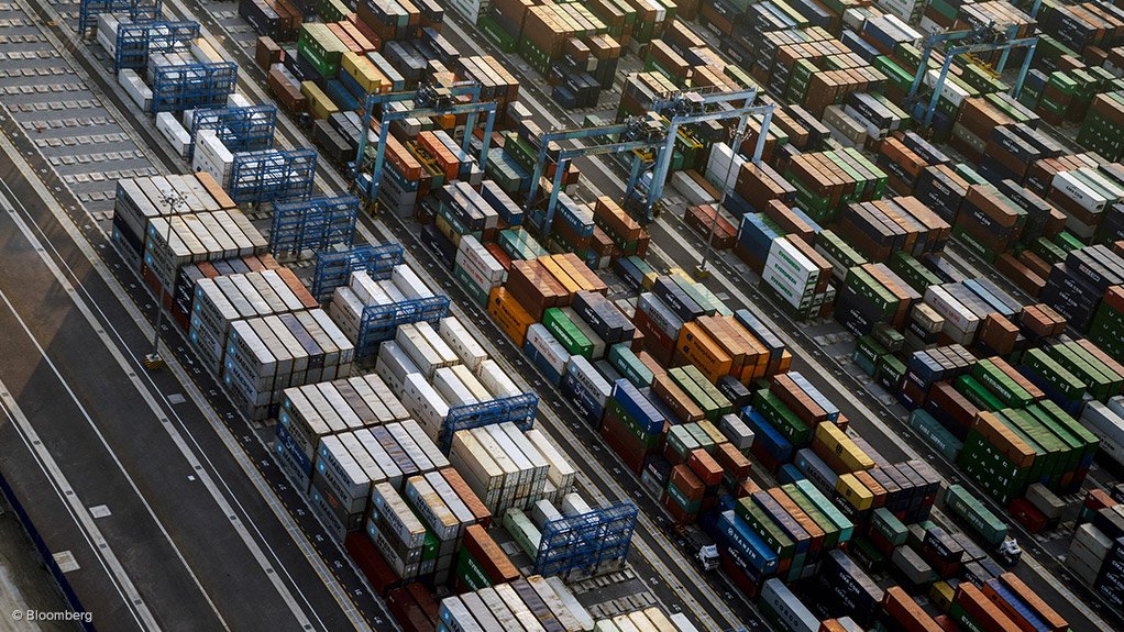 Containers stacked at a port